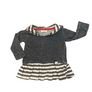 Burt’s Bees Ruffled Top Gray White Stripe Hoodie Shirt Size 6-9 Month